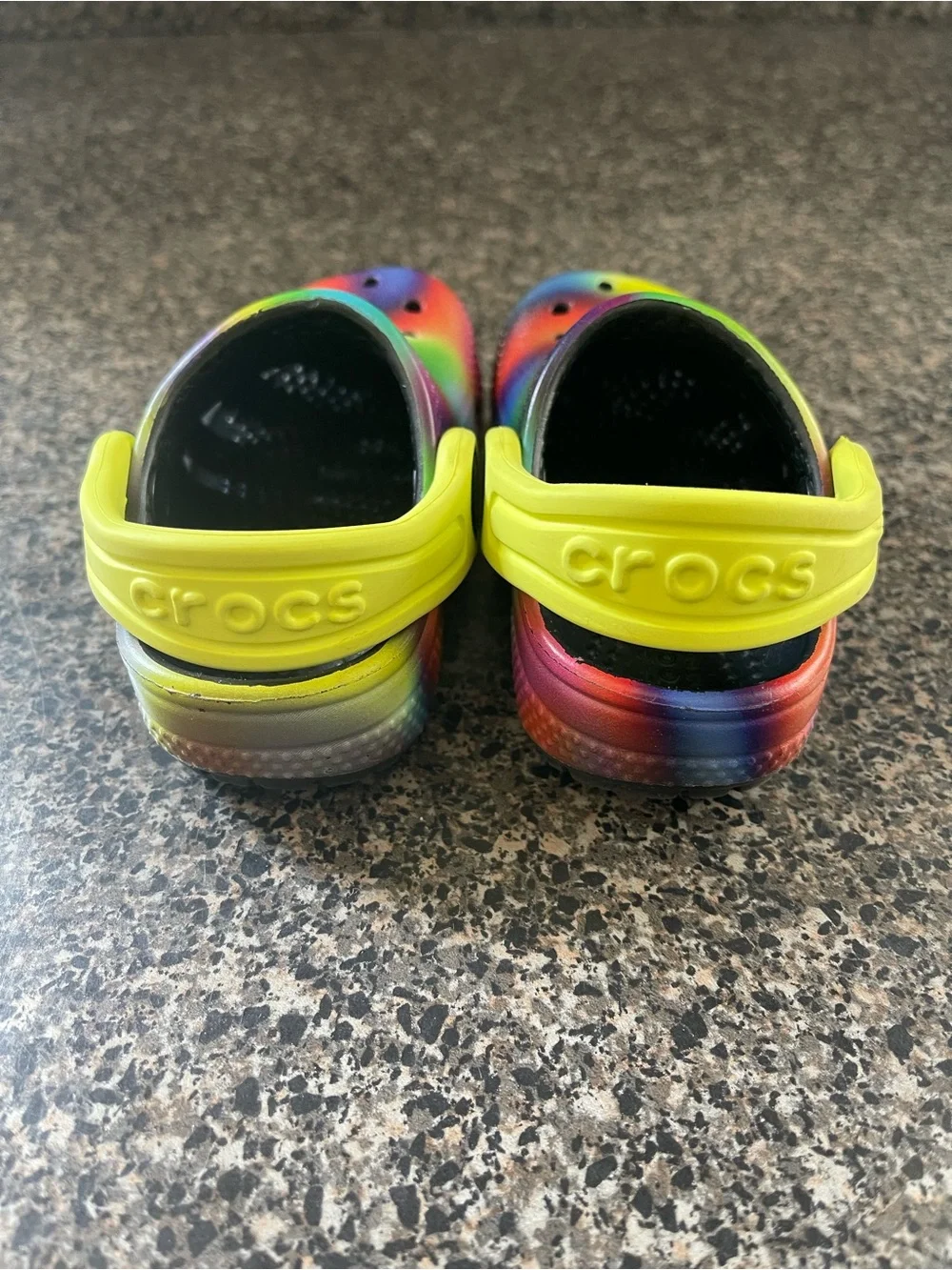 Kids Rainbow Tie-Dye Clog with Yellow Strap 4c